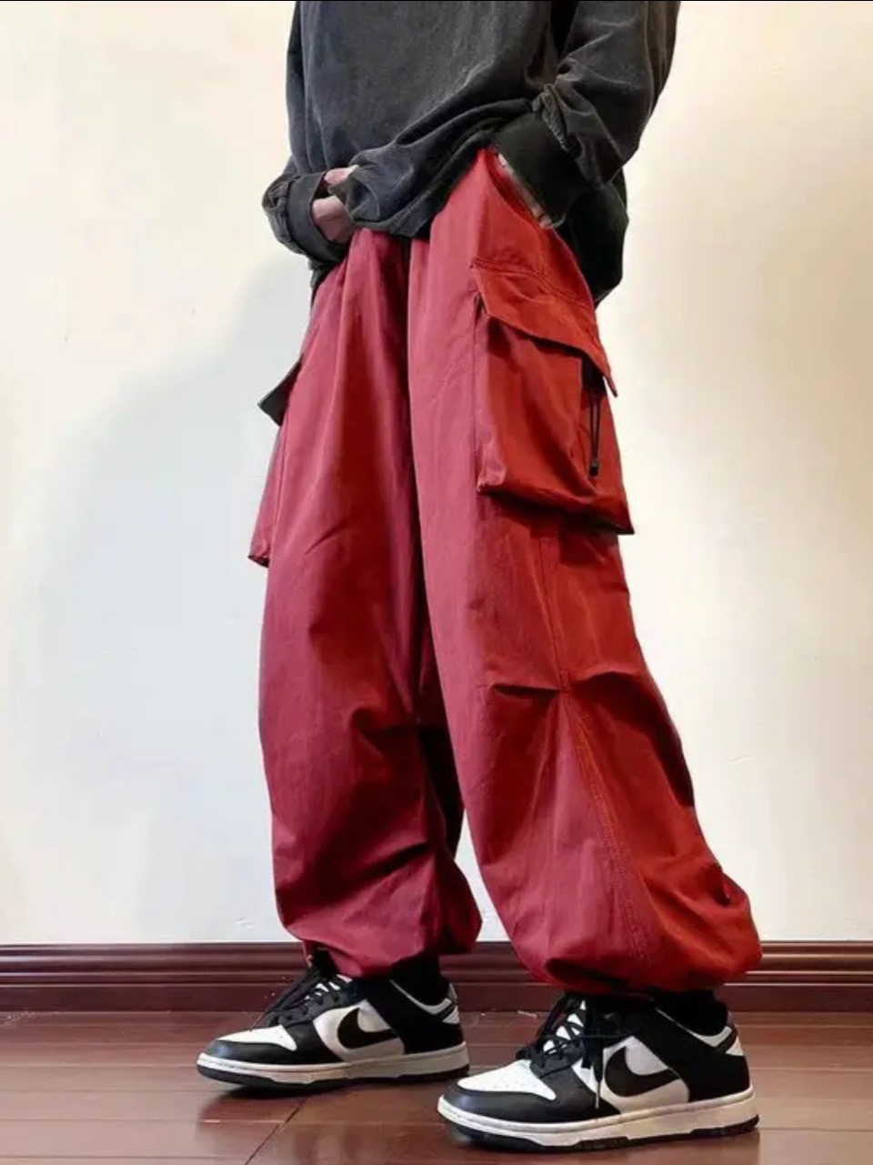 2025夏季新款速干高腰阔腿工装裤男美式降落伞裤子休闲运动长裤子细节图