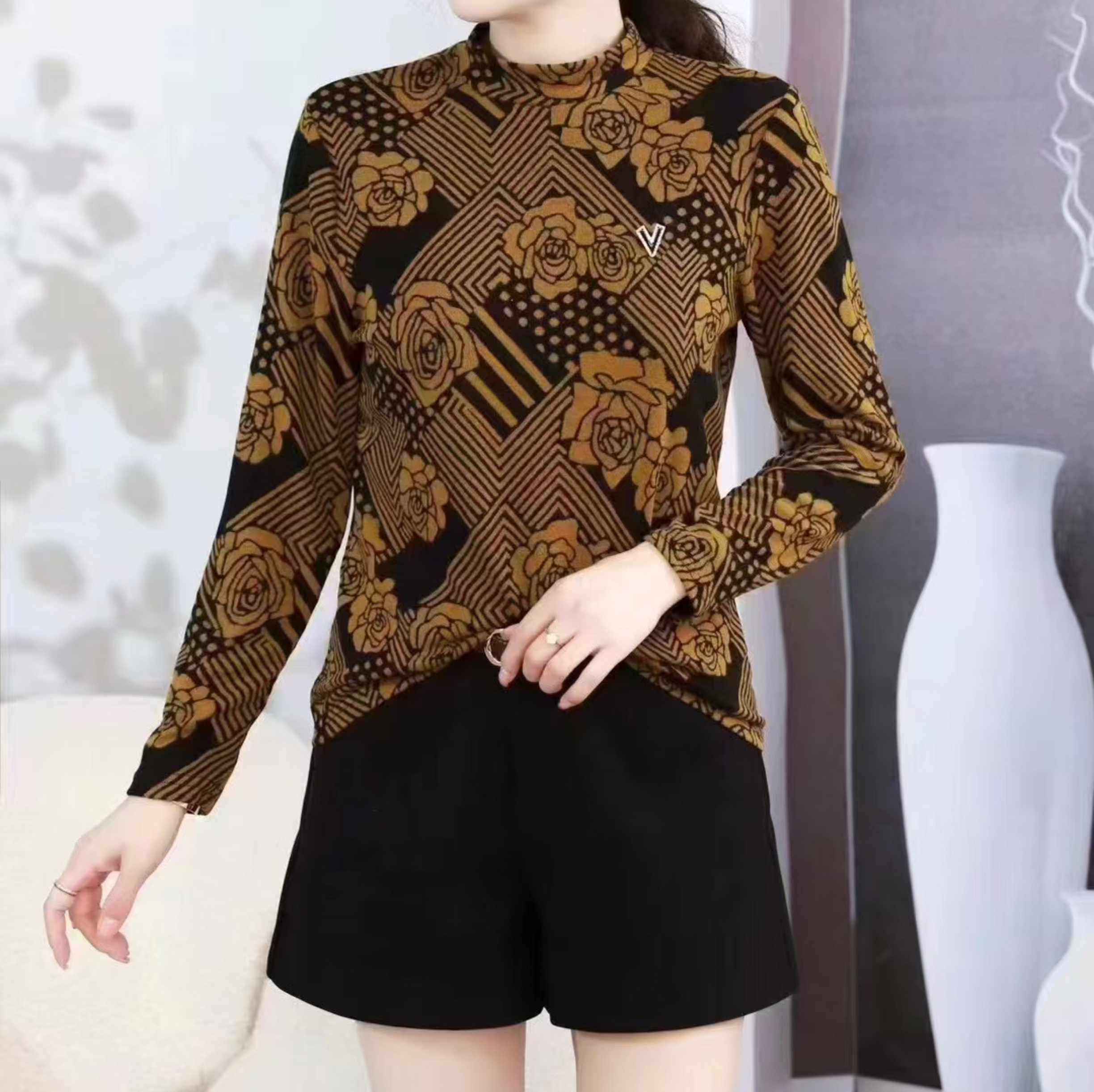 新品上市2025春秋季女装貂绒长袖上衣流行款时尚中年服装码子XL到3XL