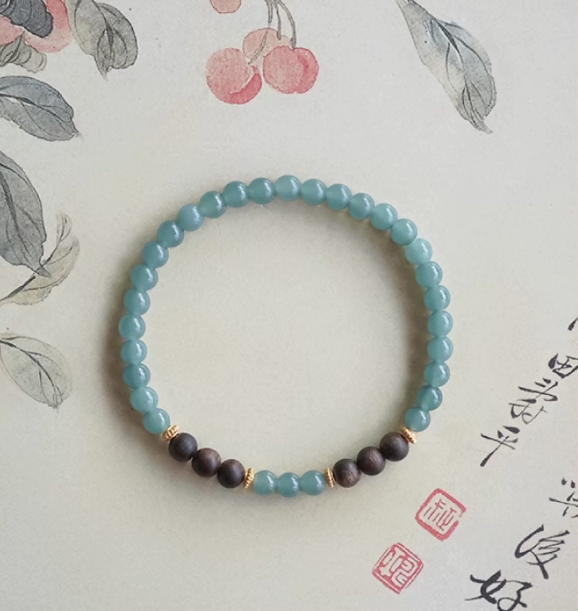 翡翠手串天然蓝水翡翠玉石沉香木质手链女款蓝色宝石高级感水晶串珠详情图10