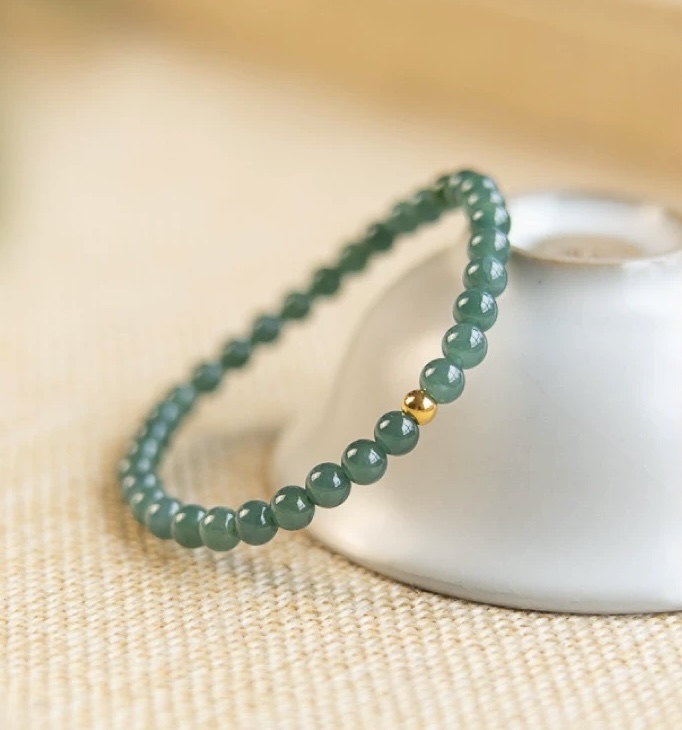 Natural blue water jade bracelet, Guatemalan jade ice type 18k gold beads, genuine natural jade crystal bead bracelet, high-end jewelry gift Specification image