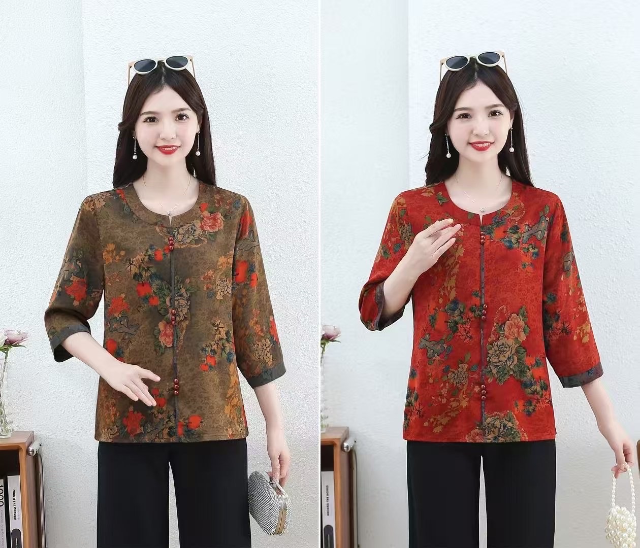 New arrivals for Spring/Autumn 2025 women's mid-sleeved tops are in vogue. Fashionable middle-aged clothing sizes range from XL to 3XL details Picture
