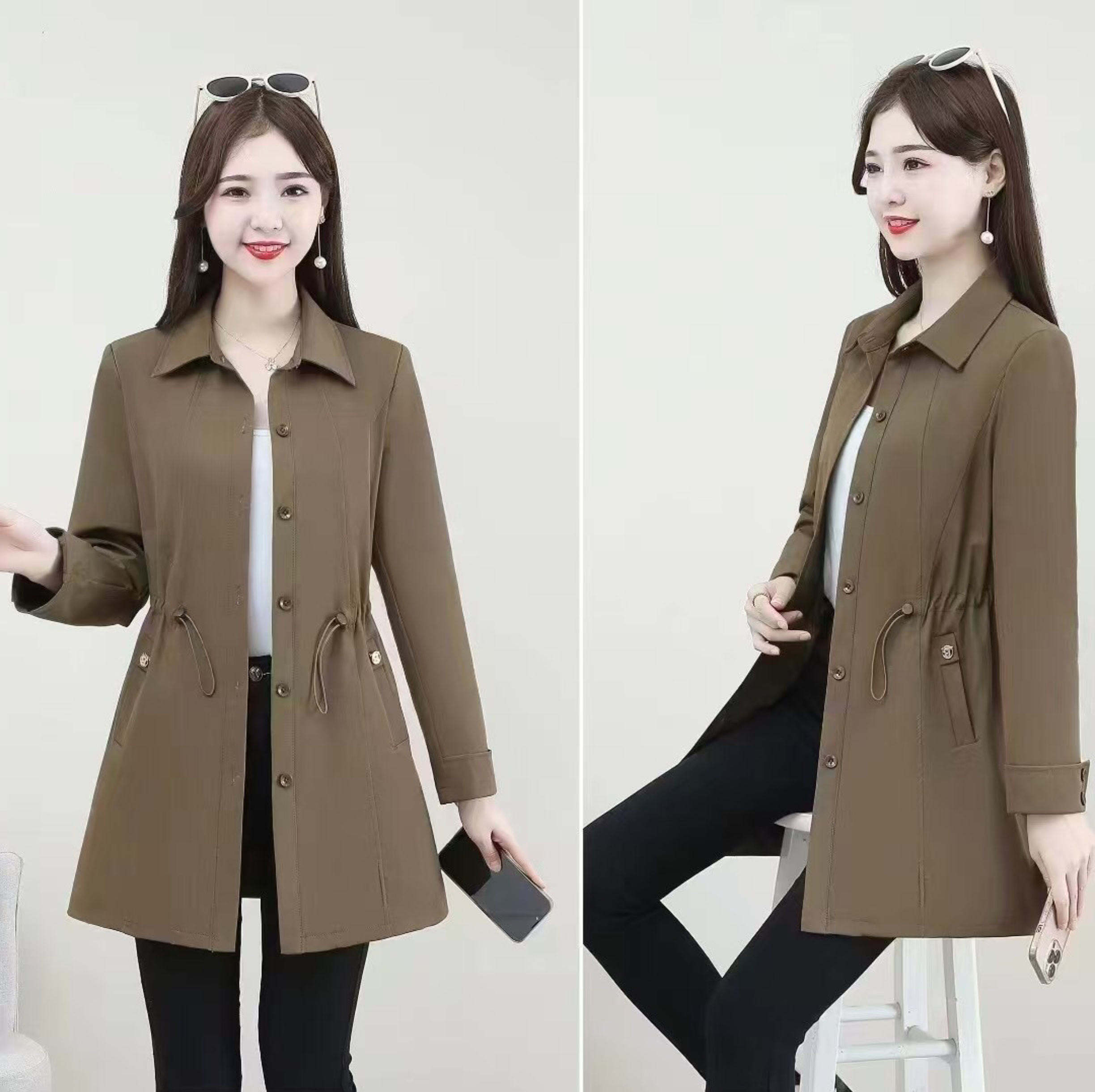 新品上市2025春秋季女装风衣长袖上衣流行款时尚中年服装码子XL到3XL