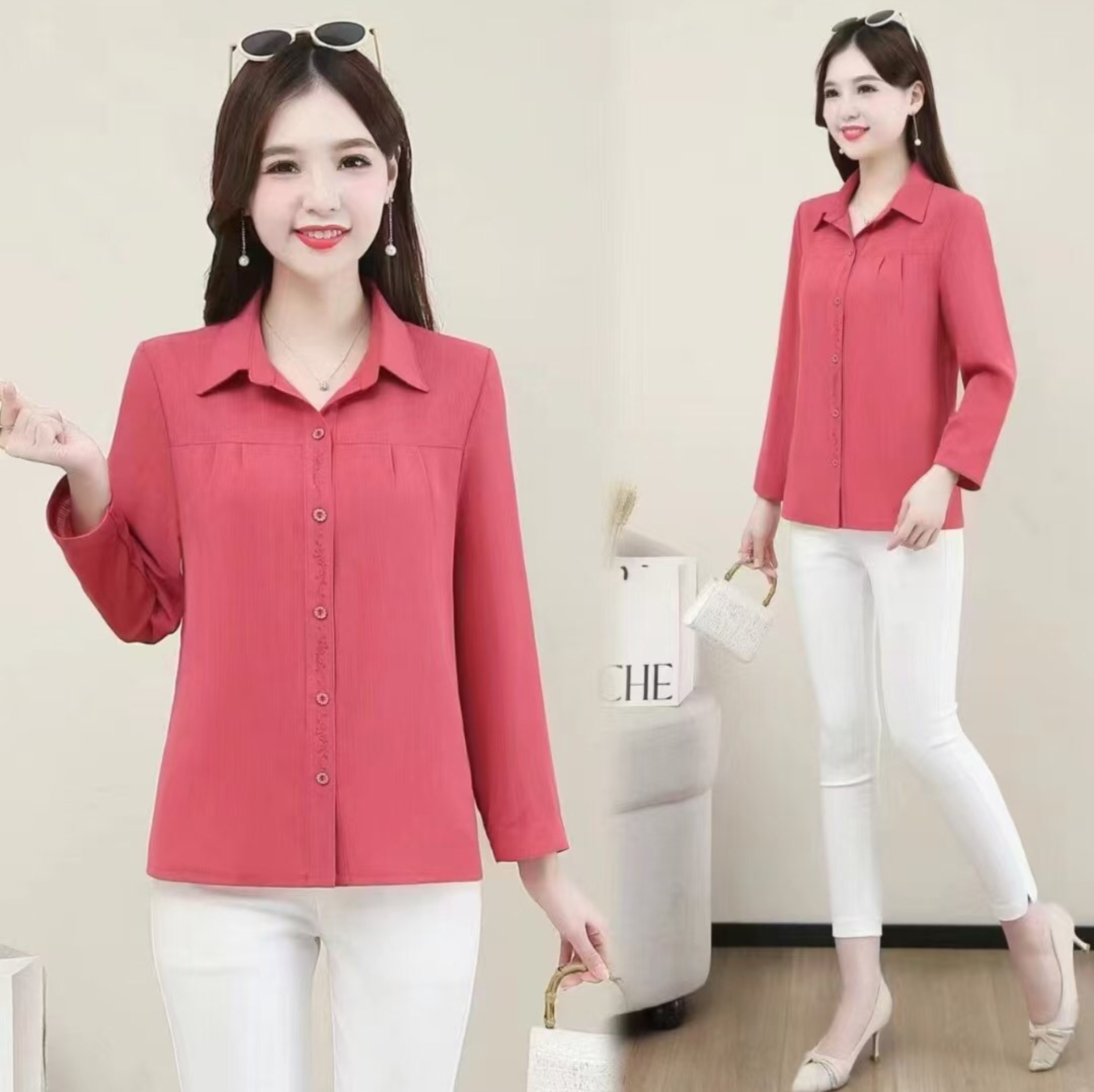 新品上市2025春秋季女装套头中长袖上衣流行款时尚中年服装码子XL到3XL