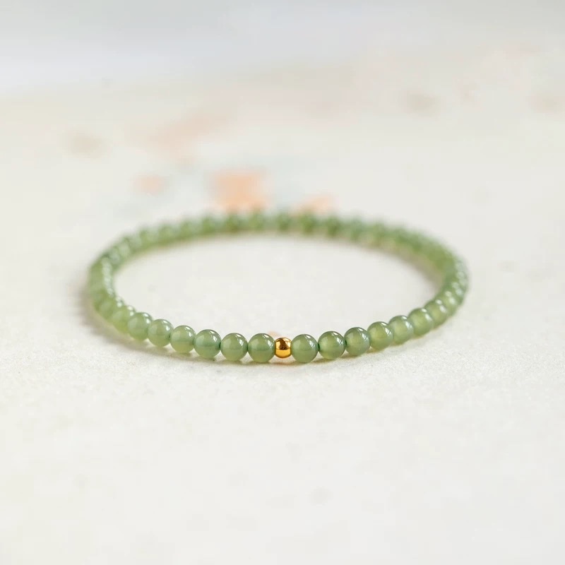 Hetian jade Millet beads 5mm Sunny Sailor string for Girls 18k gold beads and jade stone bracelet layered and worn, high-end bracelet, crystal energy bracelet, cultural play bracelet
