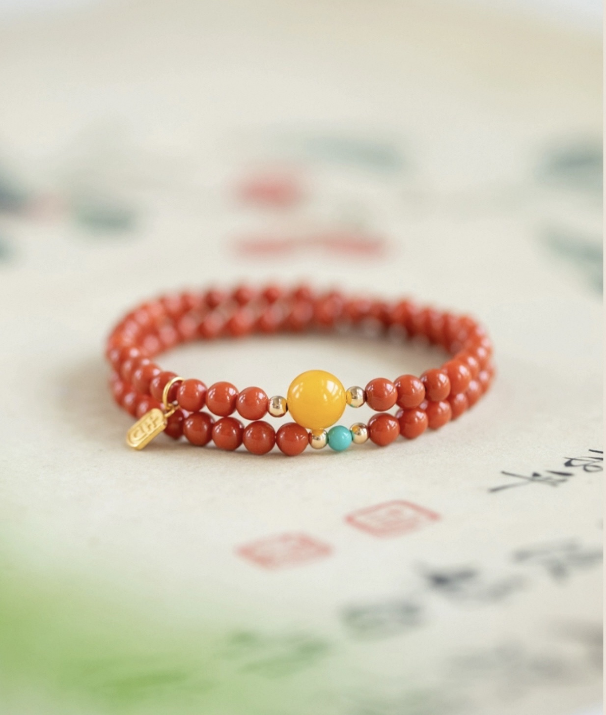 Nan Hong multi-ring natural beeswax original turquoise double-ring bracelet, red bracelet for women in their zodiac year
