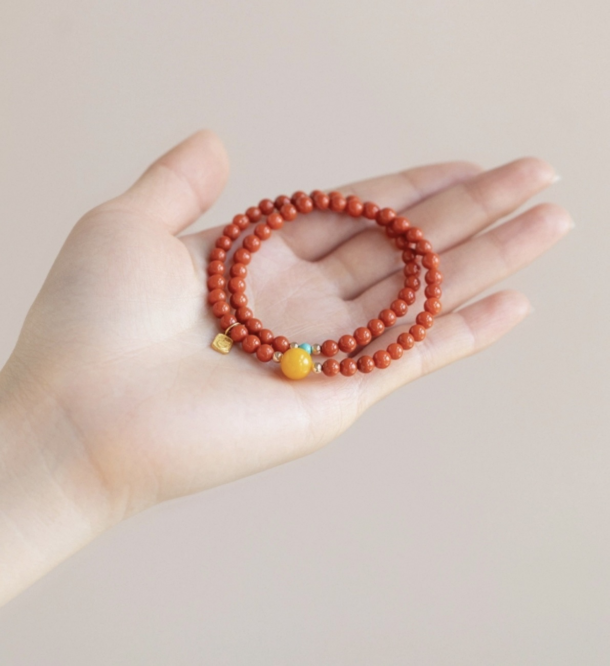 Nan Hong multi-ring natural beeswax original turquoise double-ring bracelet, red bracelet for women in their zodiac year detail image 6