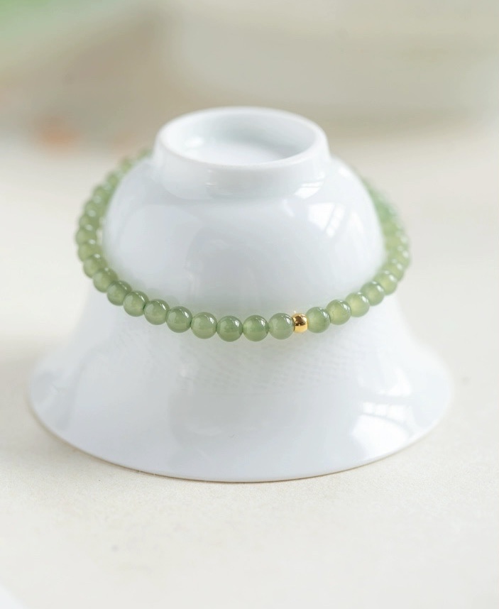 Hetian jade Millet beads 5mm Sunny Sailor string for Girls 18k gold beads and jade stone bracelet layered and worn, high-end bracelet, crystal energy bracelet, cultural play bracelet details Picture
