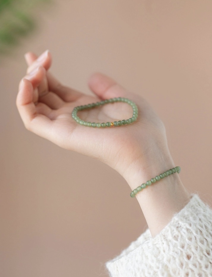 和田玉小米珠5mm晴水手串女18k金珠玉石手链叠戴高级感手串水晶能量手串文玩手串详情图5