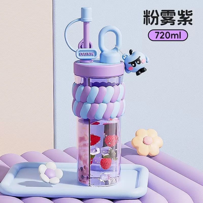 多巴胺双饮双仓杯卡通学生可爱塑料杯创意女生高颜值吸管水杯批发详情图7