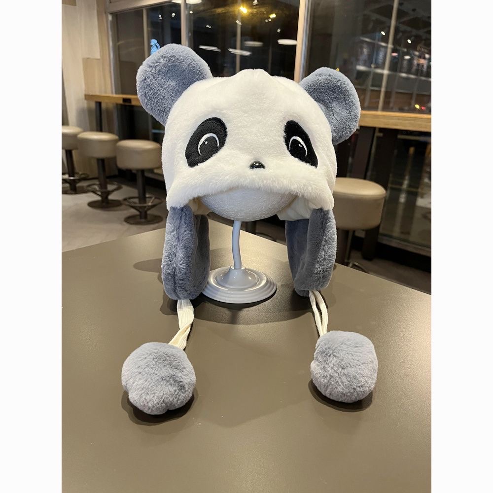 Children's hats, cute winter cartoon panda woolen hats, baby headscarves, rabbit fur landlord hats, warm ear-protecting hats Application Scenario