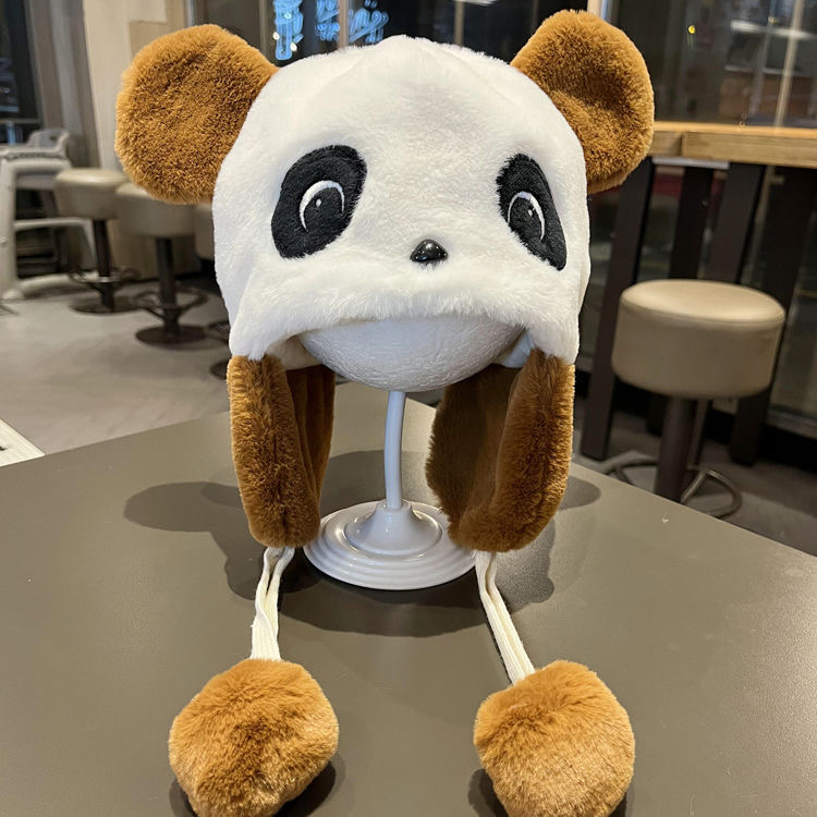 Children's hats, cute winter cartoon panda woolen hats, baby headscarves, rabbit fur landlord hats, warm ear-protecting hats detail image 4