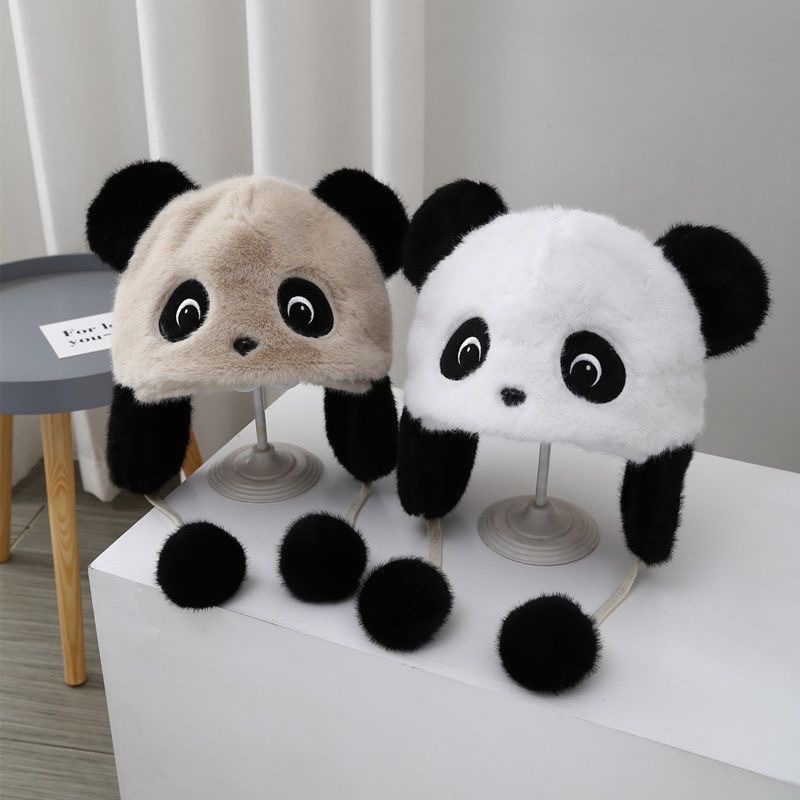 Children's hats, cute winter cartoon panda woolen hats, baby headscarves, rabbit fur landlord hats, warm ear-protecting hats detail image 2