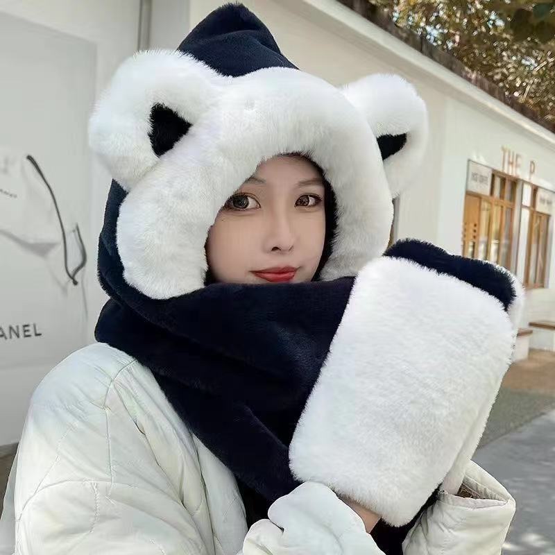 Women's 2025 thick winter faux rabbit fur, cute and sweet. Thickened plush Korean version, versatile, windproof and ear-protecting scarf Specification image