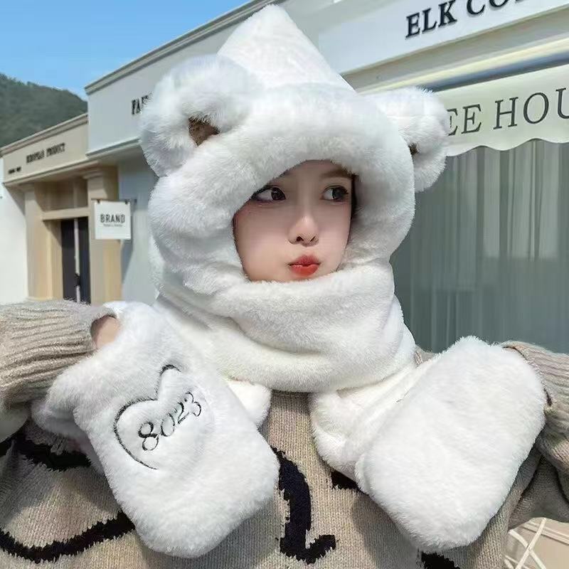 Women's 2025 thick winter faux rabbit fur, cute and sweet. Thickened plush Korean version, versatile, windproof and ear-protecting scarf detail image 3