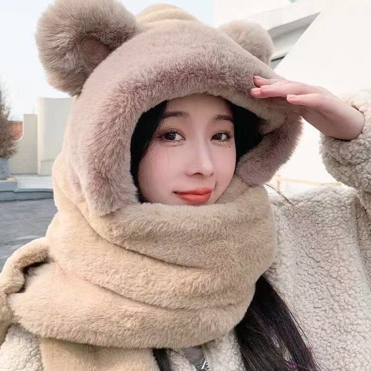 Women's 2025 thick winter faux rabbit fur, cute and sweet. Thickened plush Korean version, versatile, windproof and ear-protecting scarf detail image 5