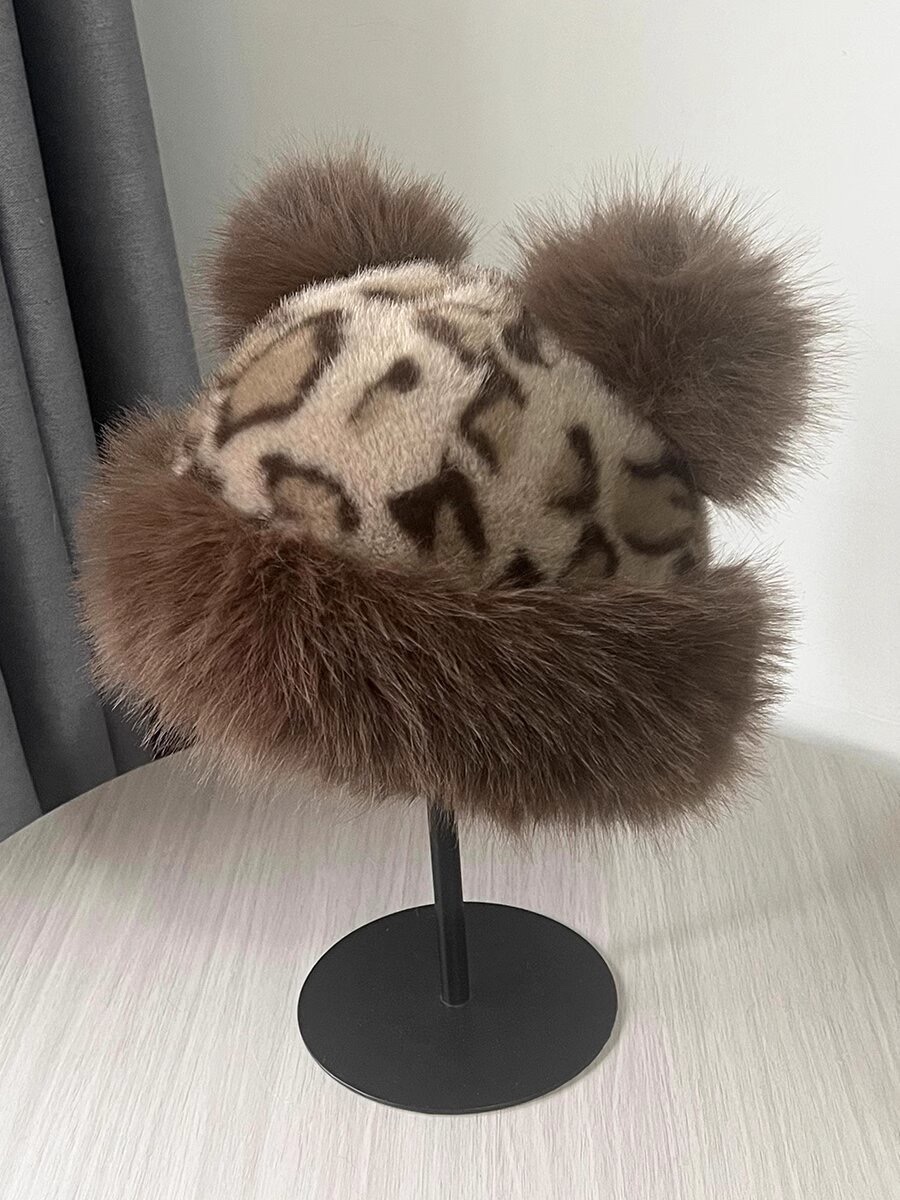 2025 New retro leopard print Mongolian hat for women's winter, cute bear Lei Feng hat, thickened warm ear-protecting velvet hat details Picture