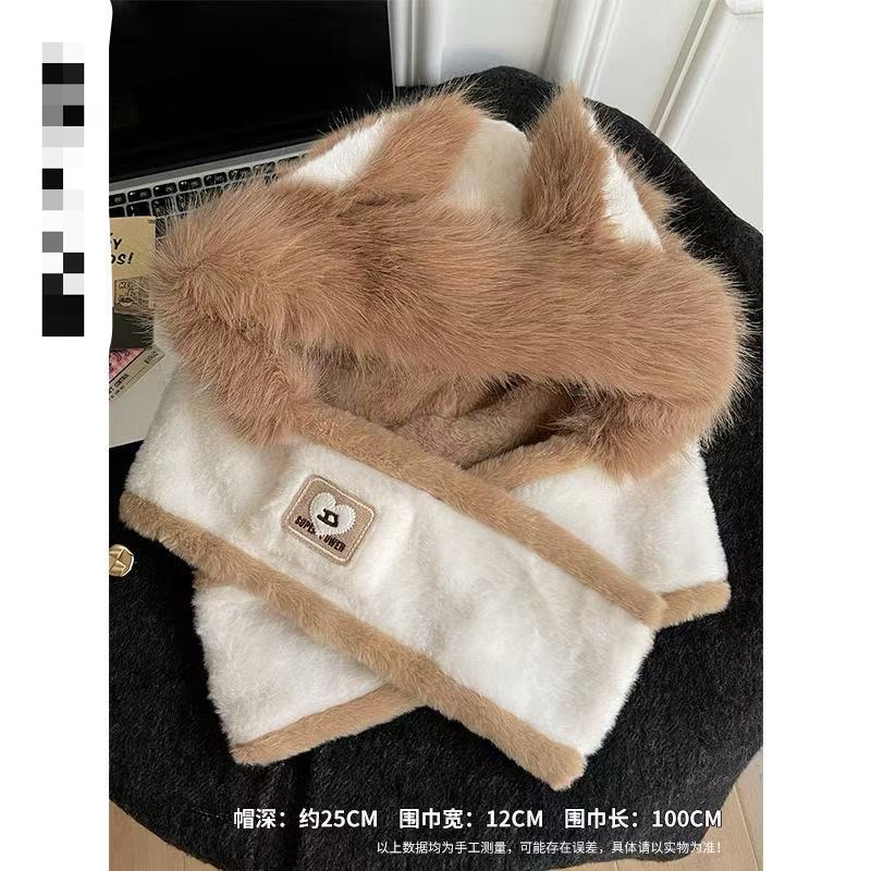 A plush hat for women's winter 2025 new style, a one-piece warm, thickened and fleece scarf set, and a cute cycling outfit detail image 3