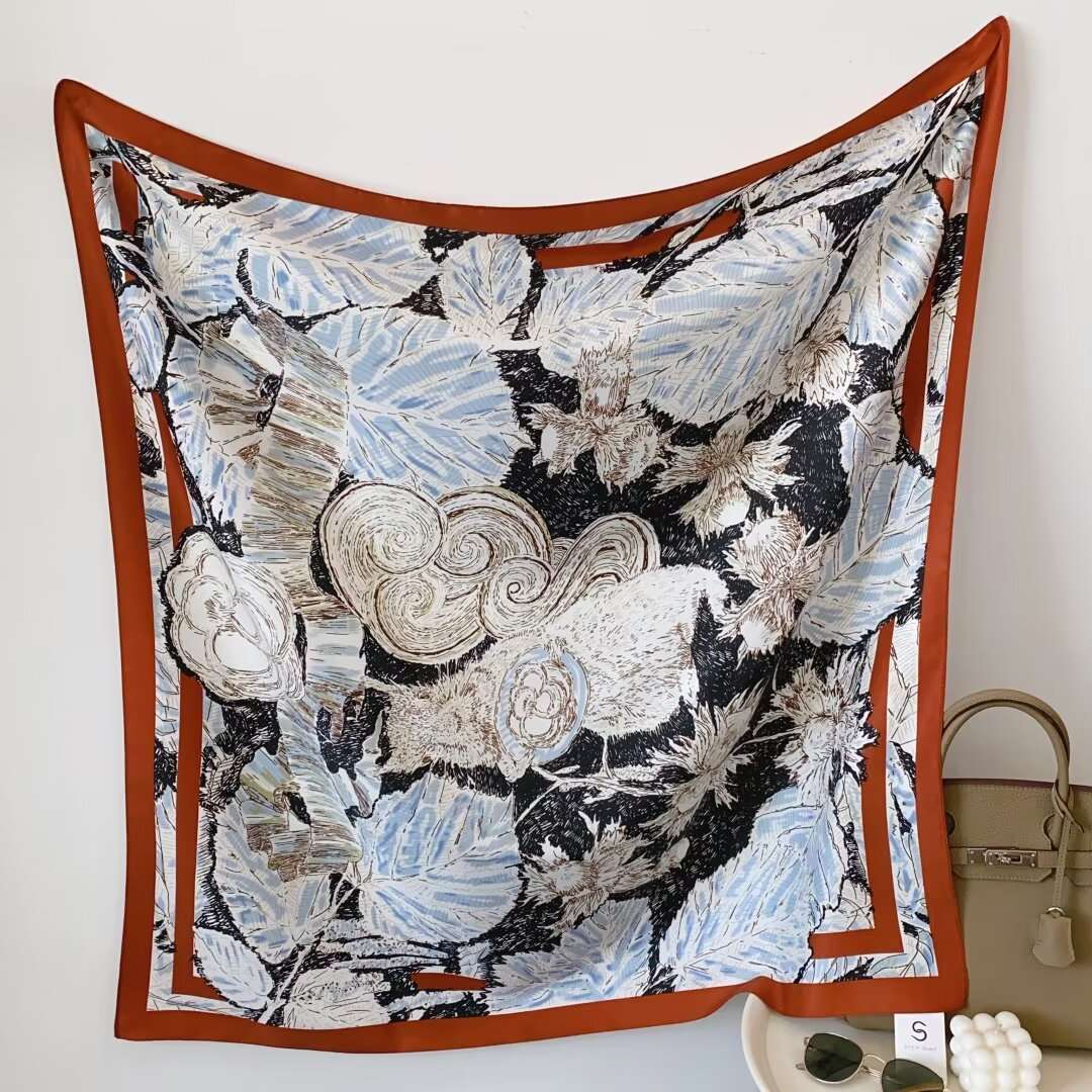 斜纹印花大方巾90*90印花方巾丝巾围巾详情图3