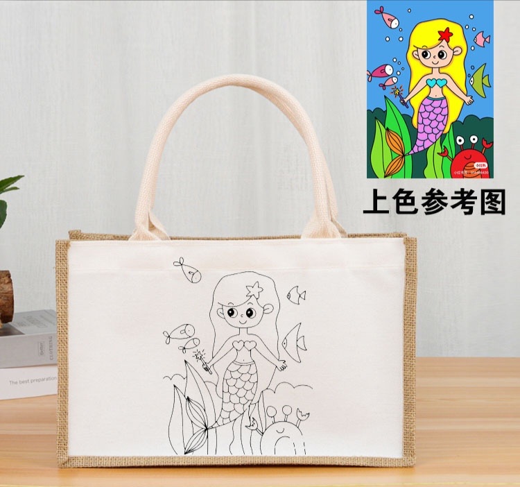 现货批发diy手绘帆布包手提袋儿童手工绘画礼品袋防水涂鸦帆布袋