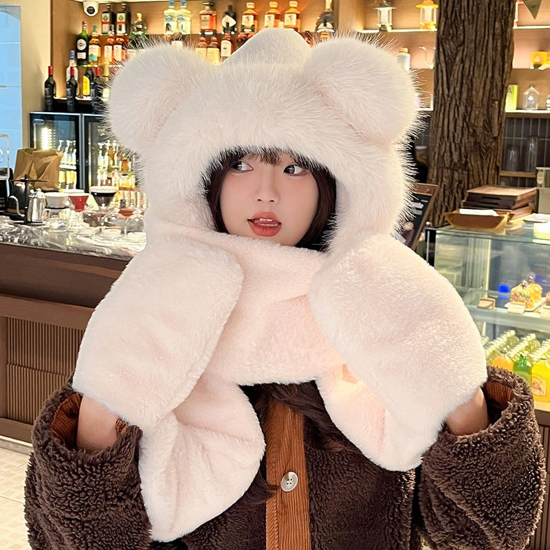 This is a new three-piece set for women in winter 2024, featuring a warm hat, scarf, gloves, and a cute, thick, and versatile scarf detail image 2