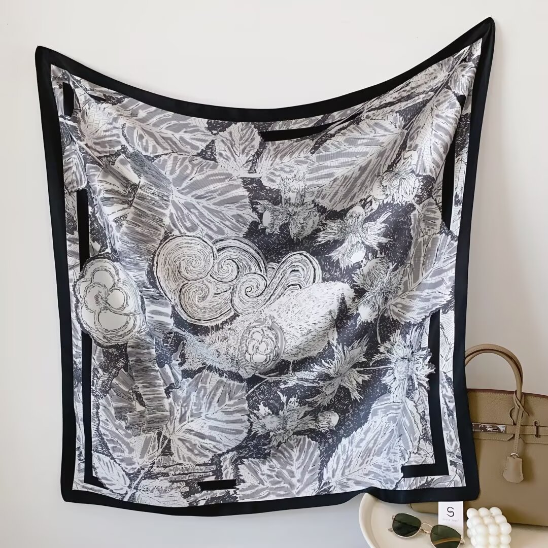 斜纹印花大方巾90*90印花方巾丝巾围巾详情图2