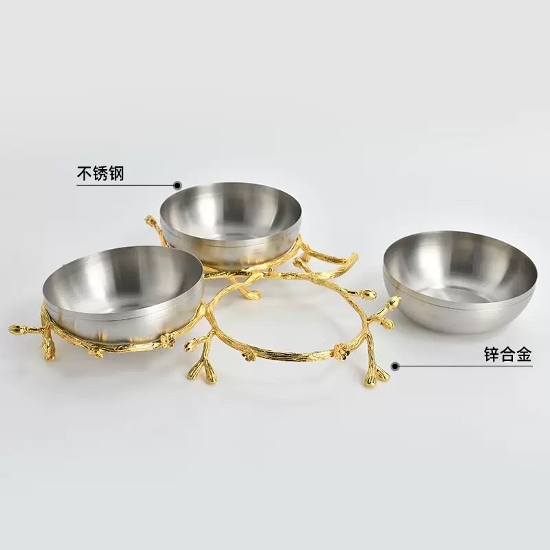 轻奢白金兰花点心碗手工不锈钢碗轻奢餐具果盘生日礼物新婚礼物白底实物图