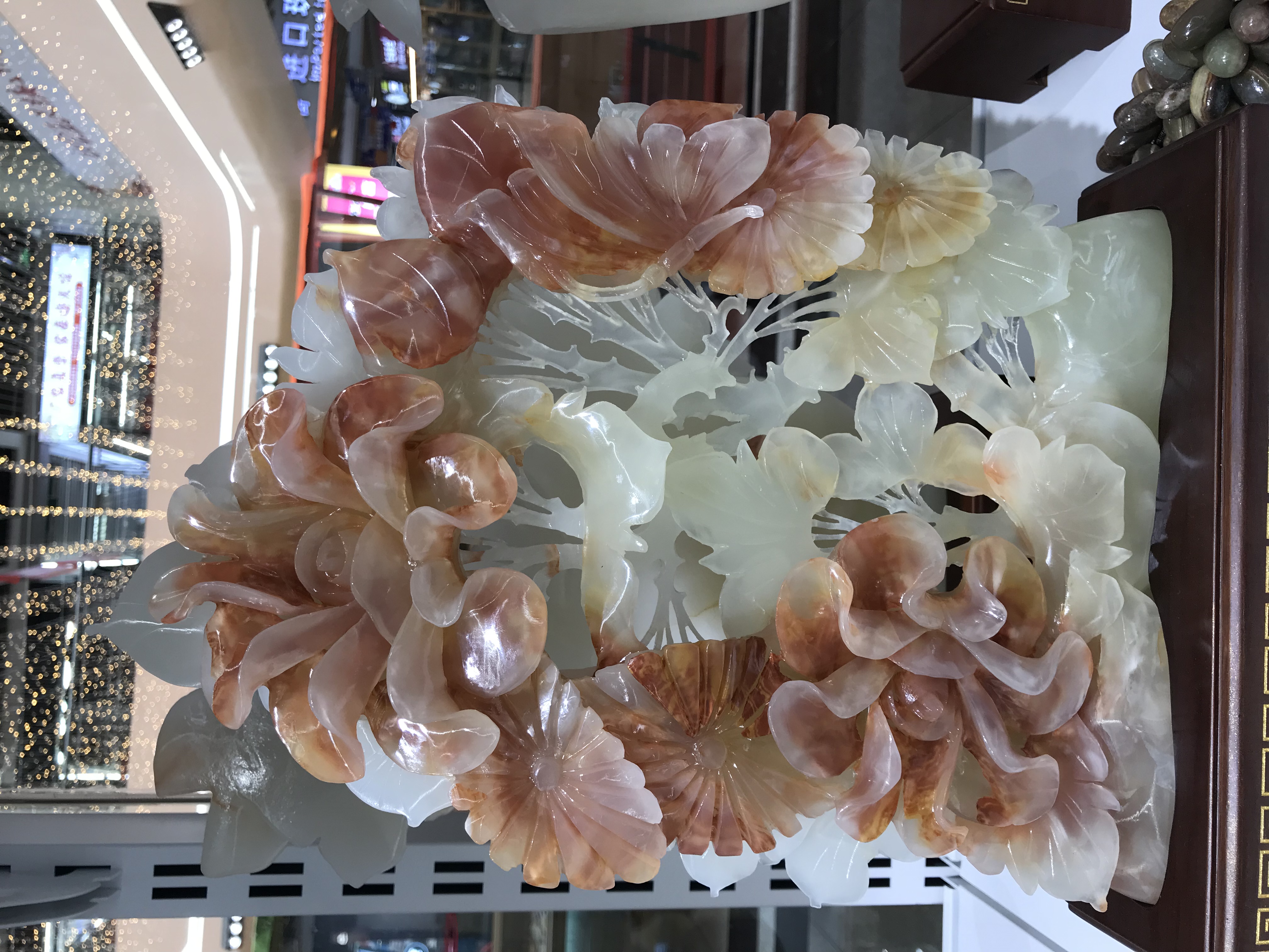 巴基斯坦玉石雕刻摆件#花开富贵#43*29