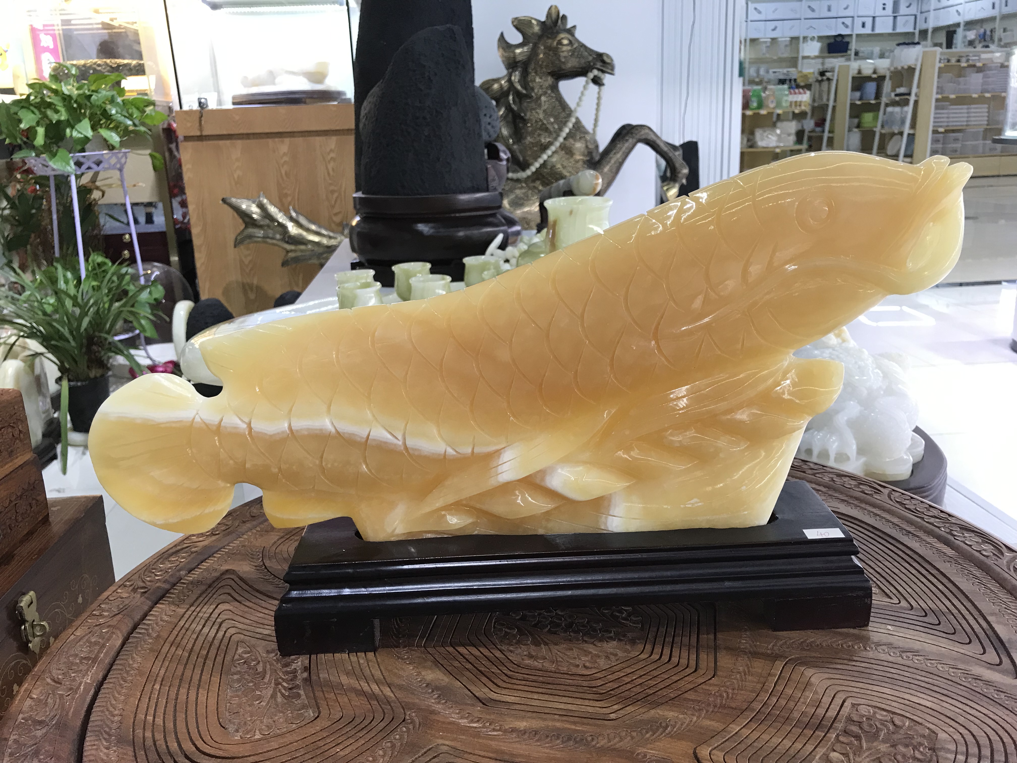 巴基斯坦玉石雕刻摆件#鱼跃龙门#50*25