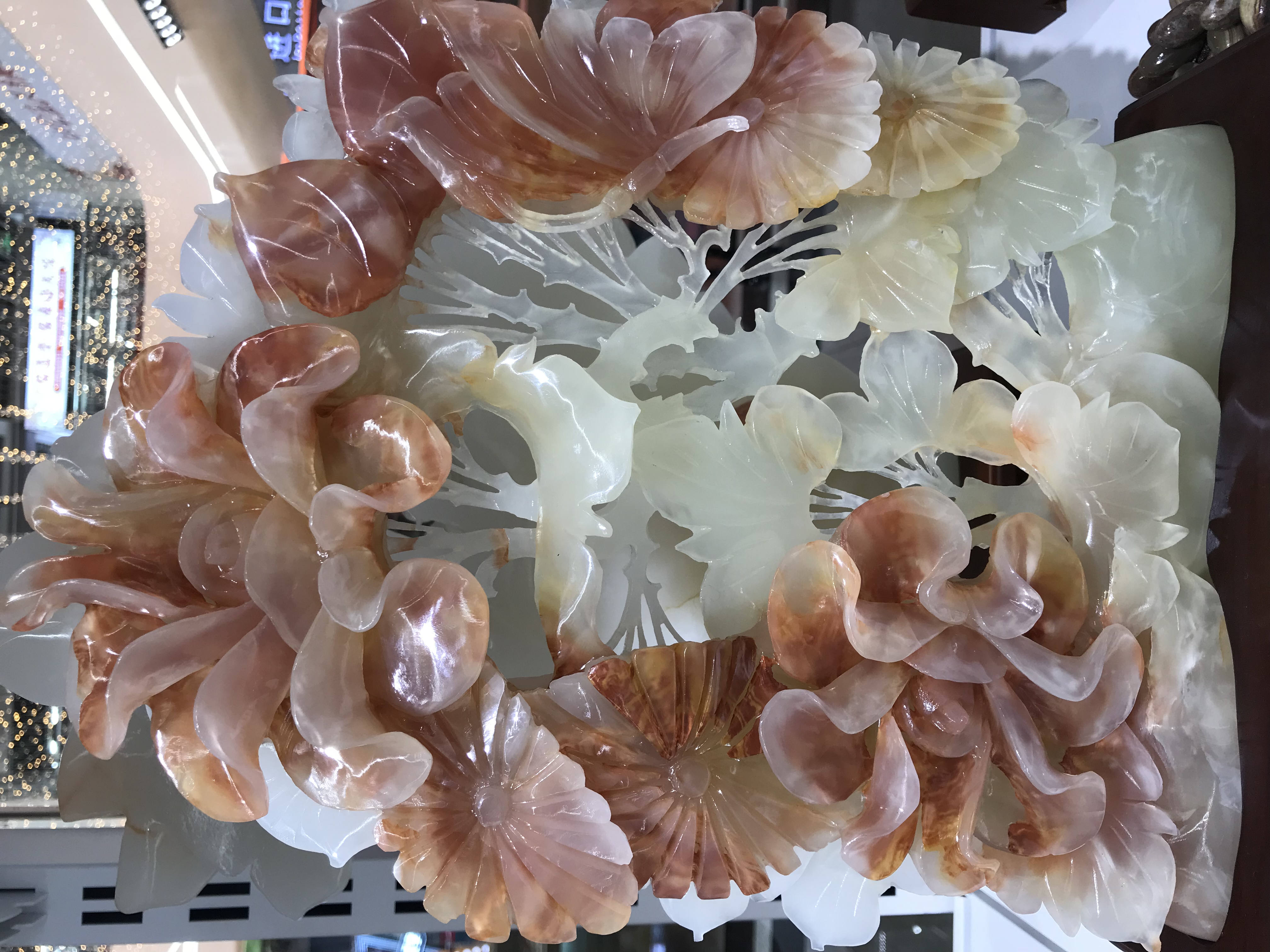 巴基斯坦玉石雕刻摆件#花开富贵#43*29产品图