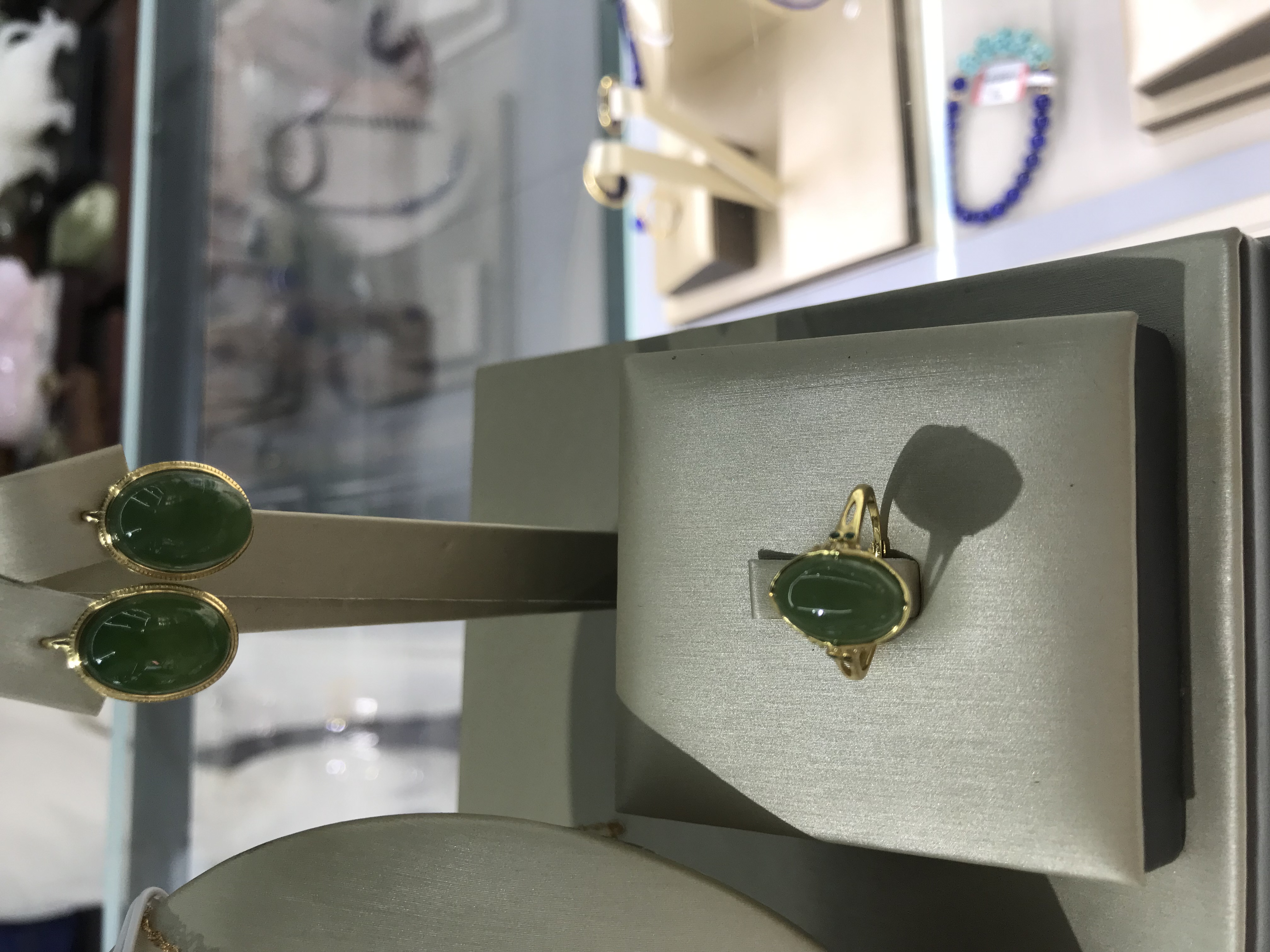 和田玉系列珠宝套装#三件套#项链#戒指#耳环#银镶金详情图4