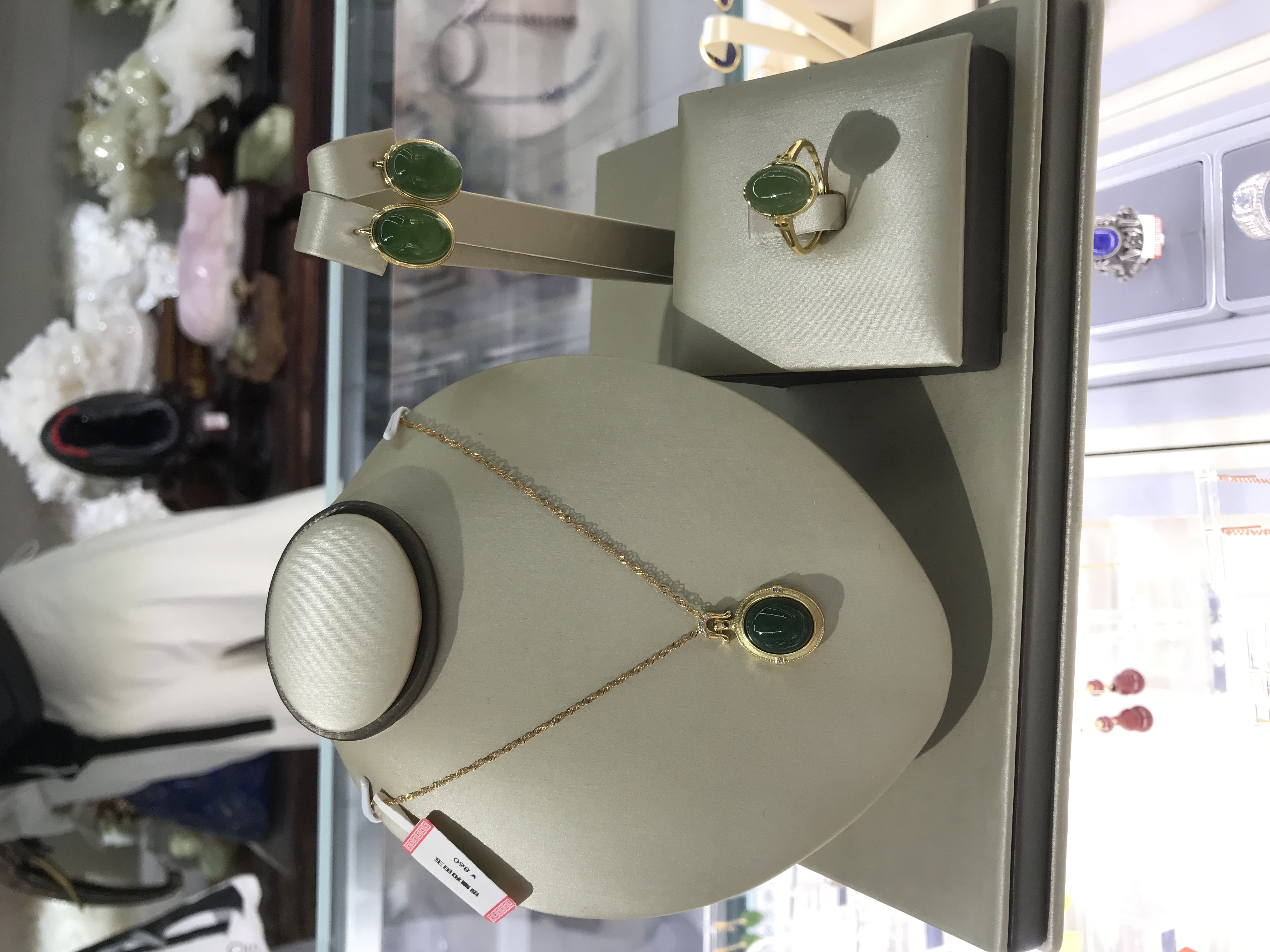 和田玉系列珠宝套装#三件套#项链#戒指#耳环#银镶金