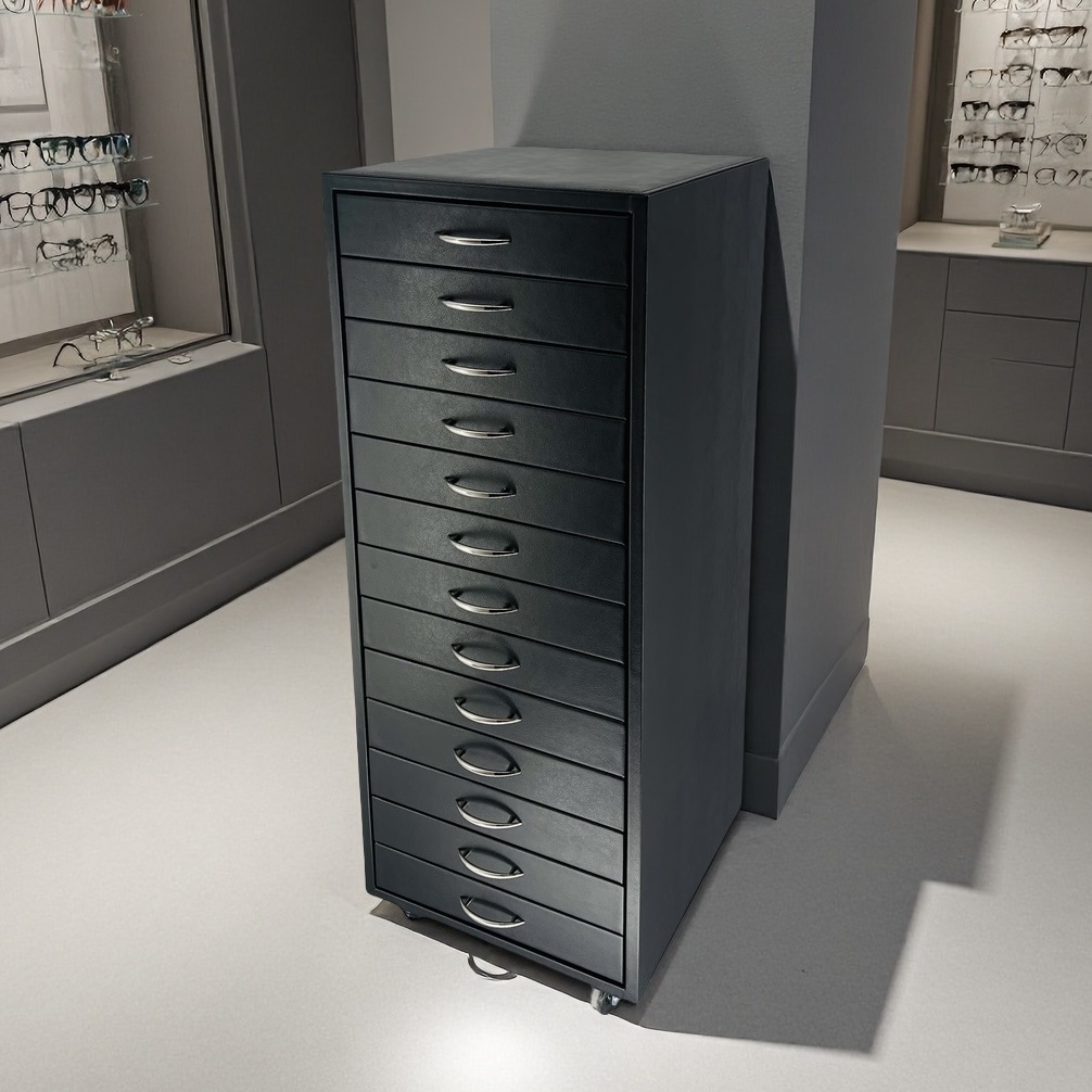 黑色皮质灰色绒内衬156付太阳镜192付光学镜抽屉式眼镜展示柜眼镜样品柜D116详情8