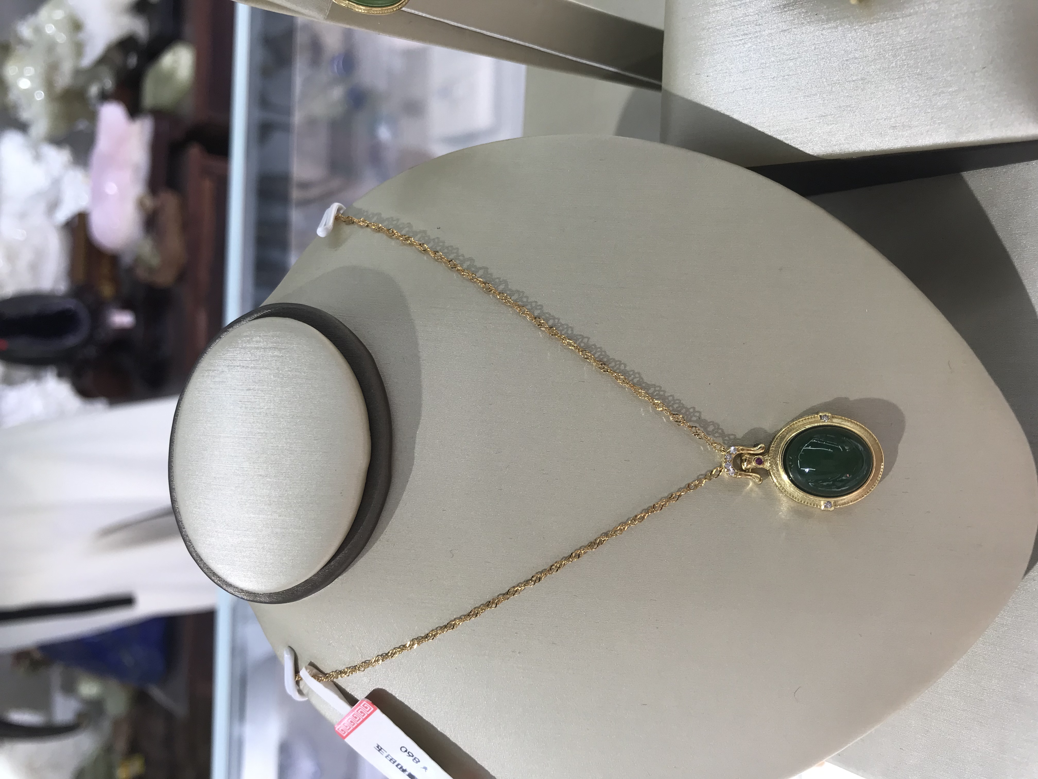 和田玉系列珠宝套装#三件套#项链#戒指#耳环#银镶金详情图2