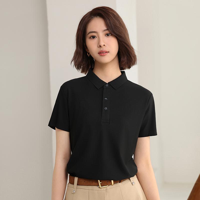Cross-border brocade ammonia seamless lapel quick-drying ice cool silk Polo women's short-sleeved advertising shirt Cultural shirt Women's casual clothes comfortable, breathable and fashionable new style Application Scenario