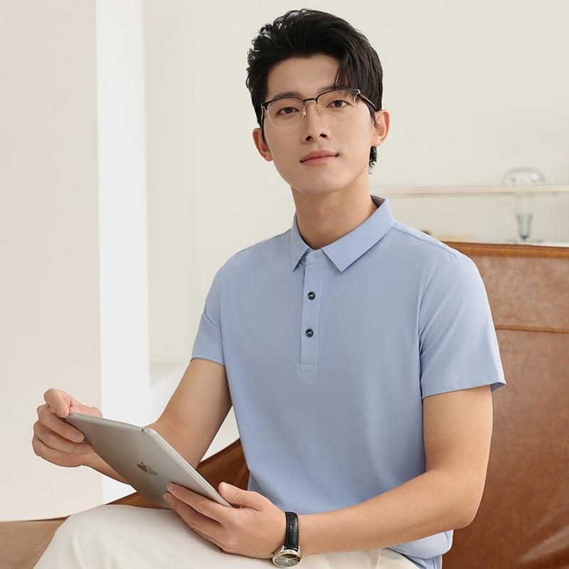 Cross-border brocade, seamless lapel, quick-drying ice, cool silk Polo men's short-sleeved advertising shirt, cultural shirt, men's casual wear, comfortable, breathable and fashionable new style details Picture