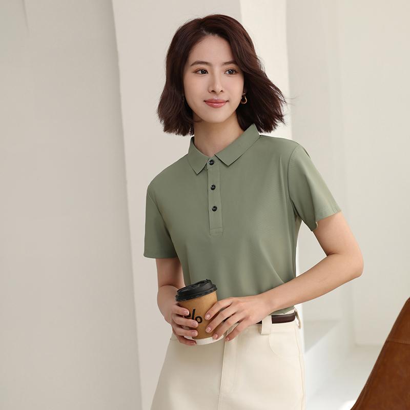 Cross-border brocade ammonia seamless lapel quick-drying ice cool silk Polo women's short-sleeved advertising shirt Cultural shirt Women's casual clothes comfortable, breathable and fashionable new style detail image 13