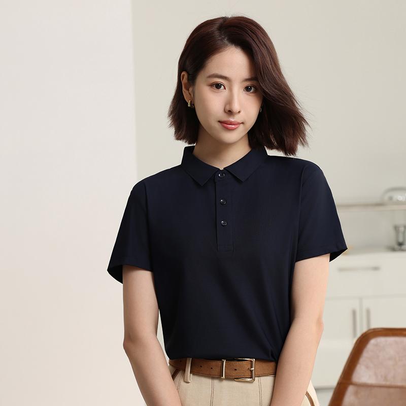 Cross-border brocade ammonia seamless lapel quick-drying ice cool silk Polo women's short-sleeved advertising shirt Cultural shirt Women's casual clothes comfortable, breathable and fashionable new style details Picture