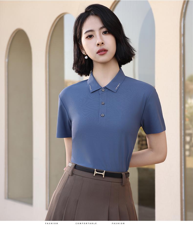 Ice Silk Traceless polo Brocade seamless solid color round neck Traceless high-end quick-drying ice silk men's short-sleeved casual wear for high-end occasions, comfortable, breathable and fashionable new style detail image 5