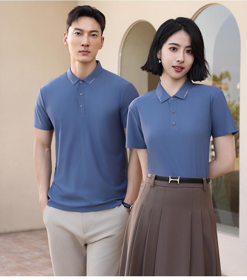 Ice Silk Traceless polo Brocade seamless solid color round neck Traceless high-end quick-drying ice silk men's short-sleeved casual wear for high-end occasions, comfortable, breathable and fashionable new style detail image 6