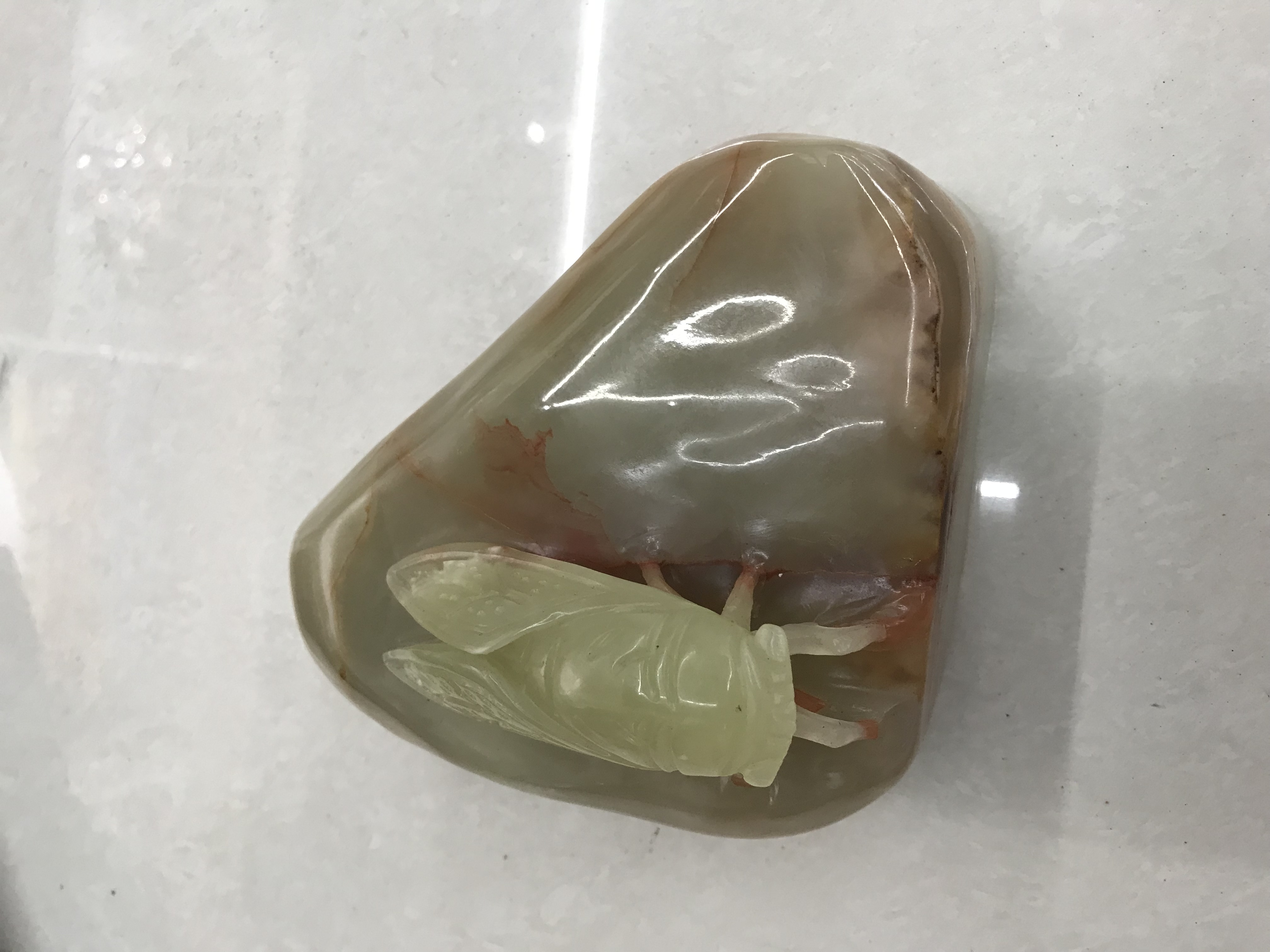 巴基斯坦玉石雕刻摆件#一鸣惊人 玉雕金蝉 一夜成名#产品图