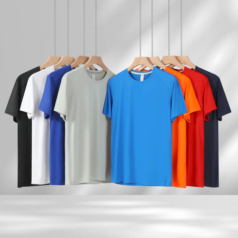 Cross-Border Ice-Patterned Brocade Ammonia Sports Quick-Drying Boneless Seam Shoulder Sleeve Reflective Strip Four-Needle Six-Thread Asia-Europe Size Double Label Men's And Women's Matching Short-Sleeved T-Shirt, Men's Casual T-Shirt, Fashionable, Comfortable And Breathable Application Scenario