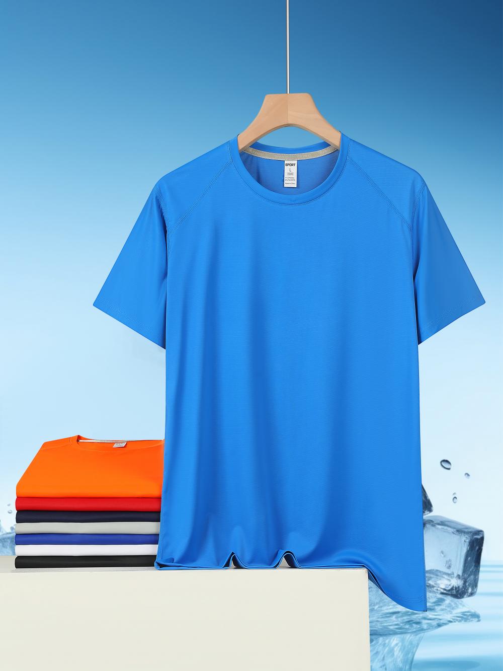 Cross-Border Ice-Patterned Brocade Ammonia Sports Quick-Drying Boneless Seam Shoulder Sleeve Reflective Strip Four-Needle Six-Thread Asia-Europe Size Double Label Men's And Women's Matching Short-Sleeved T-Shirt, Men's Casual T-Shirt, Fashionable, Comfortable And Breathable Item Picture