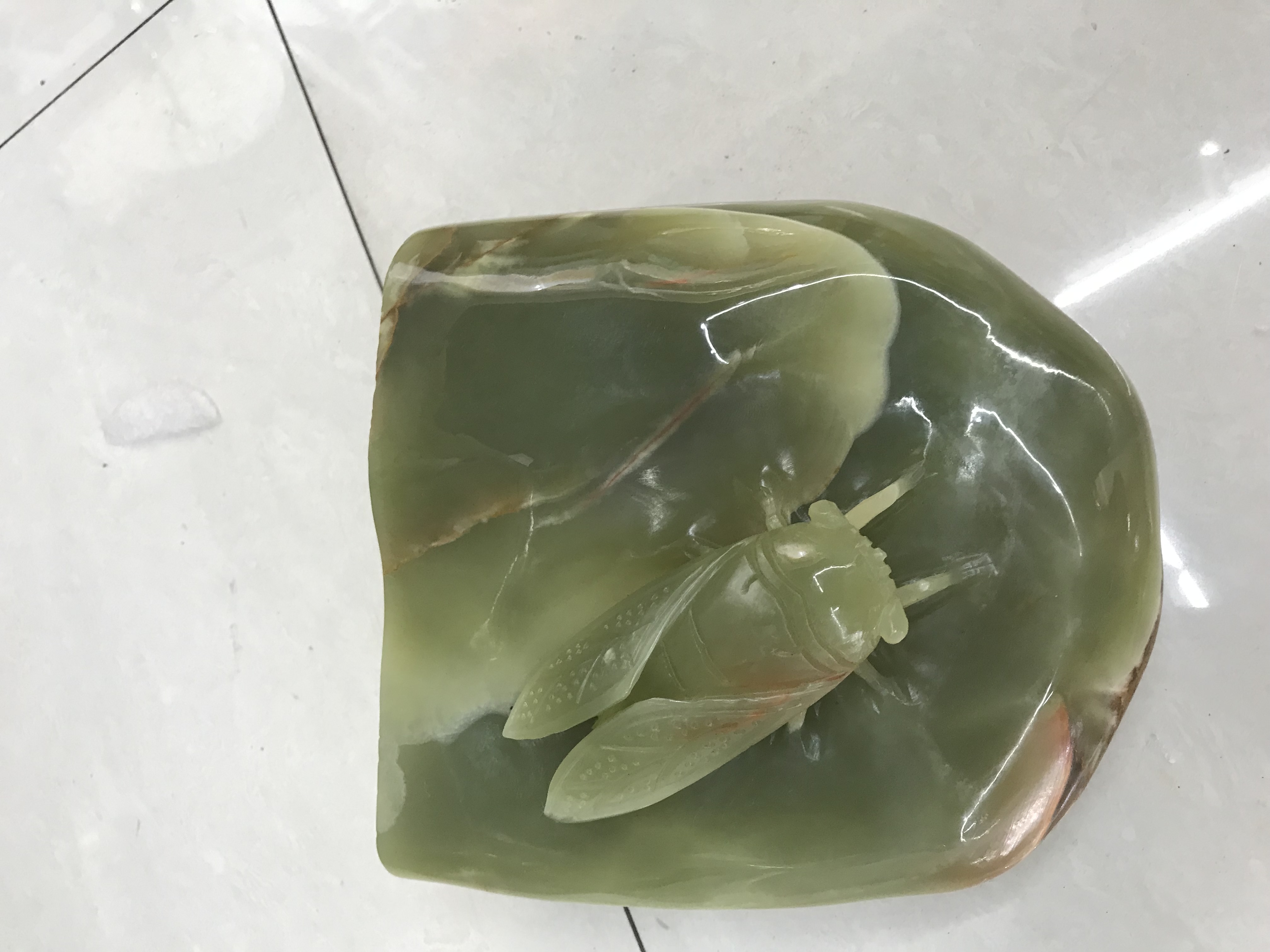 巴基斯坦玉石雕刻摆件#一鸣惊人 玉雕金蝉 一举成名产品图