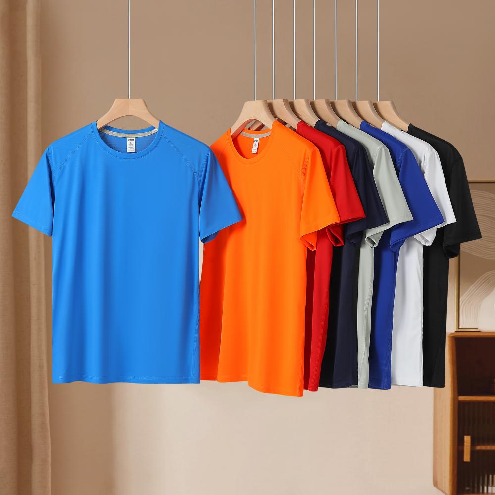 Cross-Border Ice-Patterned Brocade Ammonia Sports Quick-Drying Boneless Seam Shoulder Sleeve Reflective Strip Four-Needle Six-Thread Asia-Europe Size Double Label Men's And Women's Matching Short-Sleeved T-Shirt, Men's Casual T-Shirt, Fashionable, Comfortable And Breathable Specification drawing