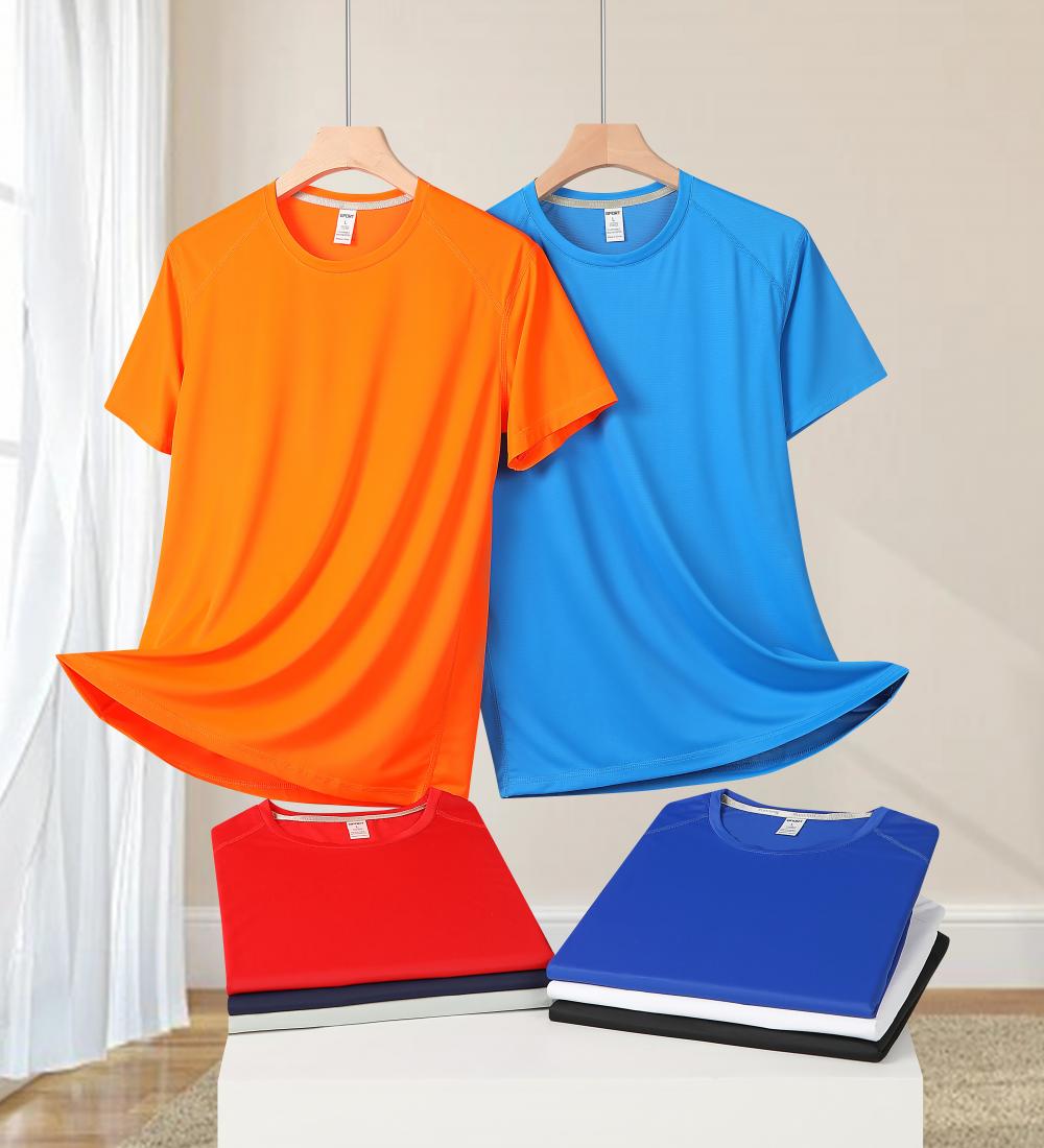 Cross-Border Ice-Patterned Brocade Ammonia Sports Quick-Drying Boneless Seam Shoulder Sleeve Reflective Strip Four-Needle Six-Thread Asia-Europe Size Double Label Men's And Women's Matching Short-Sleeved T-Shirt, Men's Casual T-Shirt, Fashionable, Comfortable And Breathable details Picture