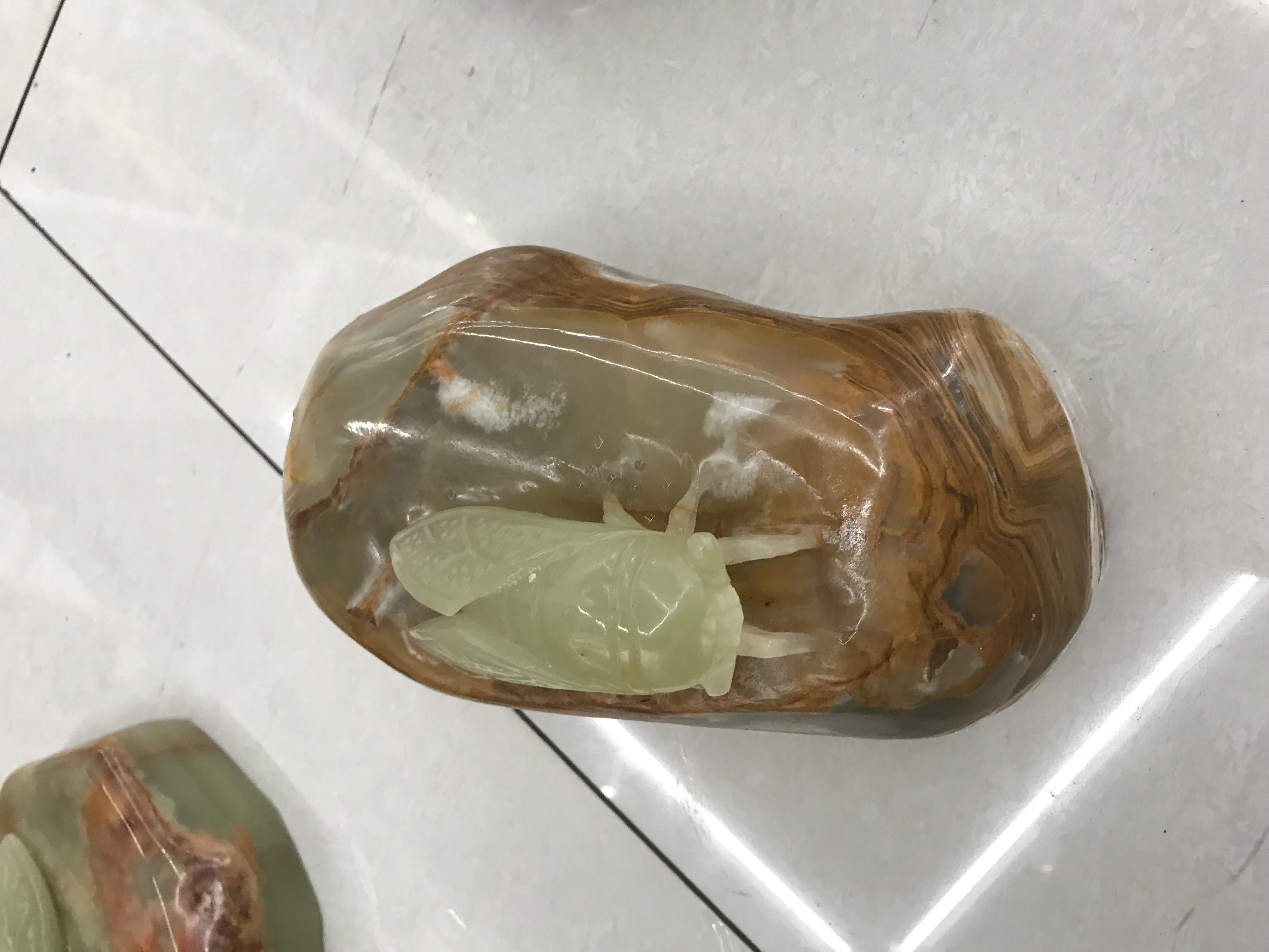 巴基斯坦玉石雕刻摆件#一鸣惊人 玉雕金蝉#产品图