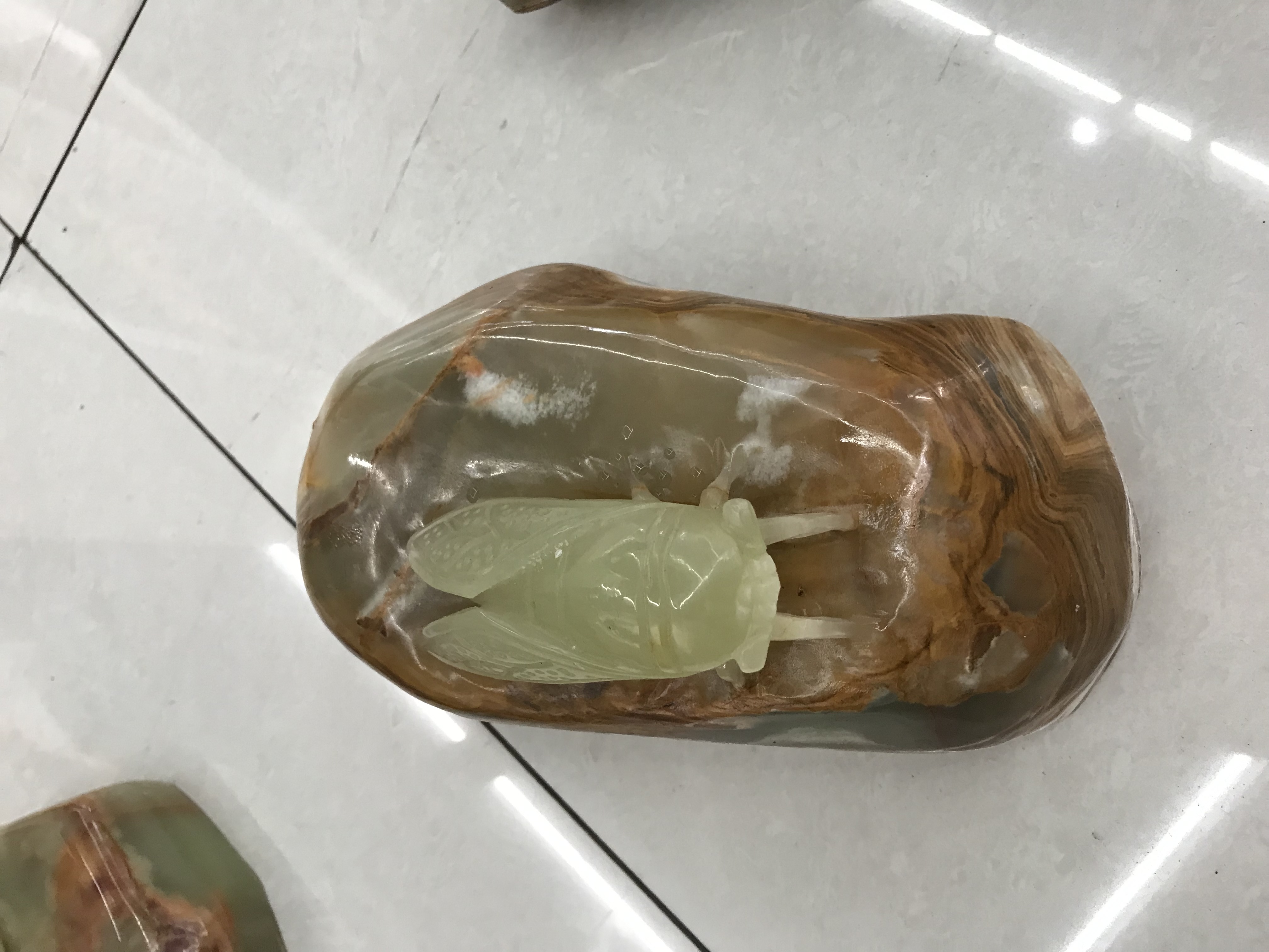 巴基斯坦玉石雕刻摆件#一鸣惊人 玉雕金蝉#详情图2