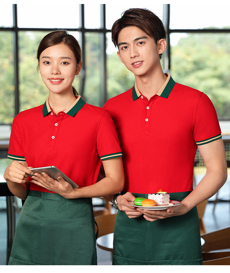 The King series lapel precision textured polo shirt for both men and women, color-matched lapel polo shirt, short-sleeved lapel polo advertising shirt, cultural shirt, men's casual advertising shirt, lightweight, breathable and comfortable Specification image