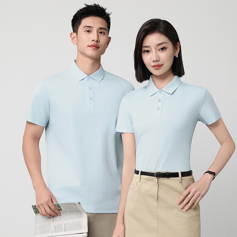 50-piece double-sided double-yarn mercerized Roman cotton solid color seamless lapel short-sleeved advertising shirt, lapel polo cultural shirt, fashionable clothing, comfortable and breathable casual wear new style Specification image
