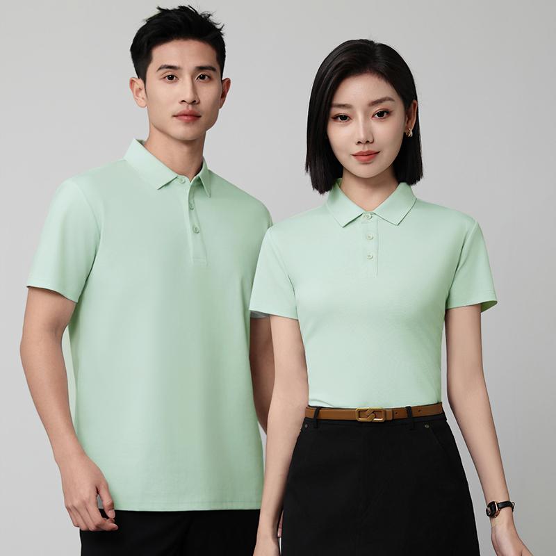 50-piece double-sided double-yarn mercerized Roman cotton solid color seamless lapel short-sleeved advertising shirt, lapel polo cultural shirt, fashionable clothing, comfortable and breathable casual wear new style details Picture
